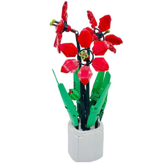 Wizardi Red Poppies Potted Flower Building Brick